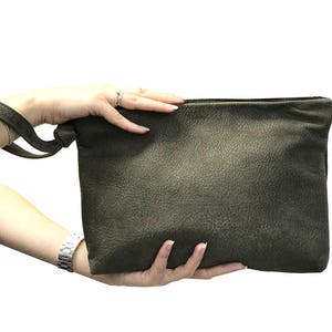 Gray leather clutch purse clutch bag Leather Wristlet purse Soft Leather Clutch iPad 10&quot; purse Grey womens gift clutch bag