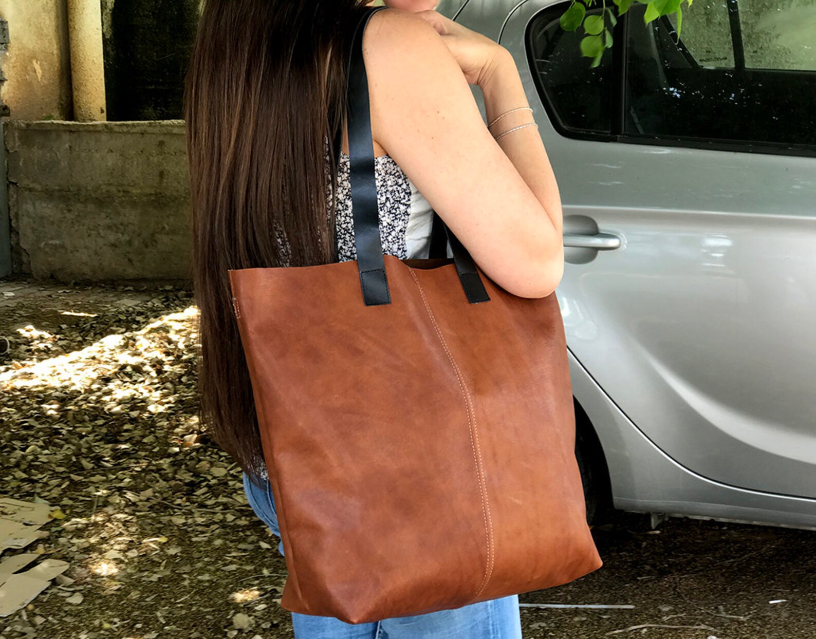 Sale Vintage brown leather tote bag Large leather hanbag Etsy
