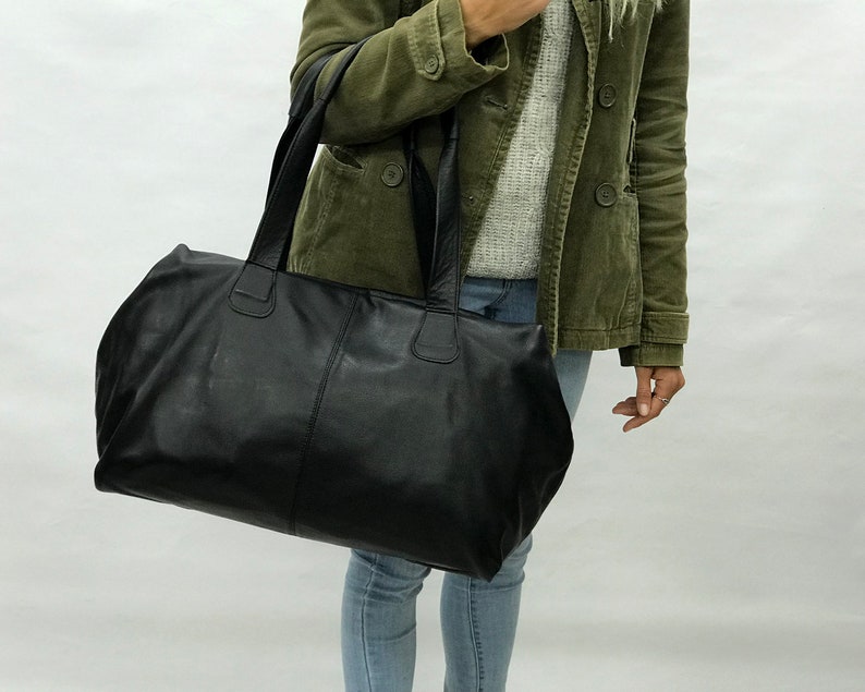 Extra Large Black Leather Duffle Bag Leather Weekender Bag Etsy