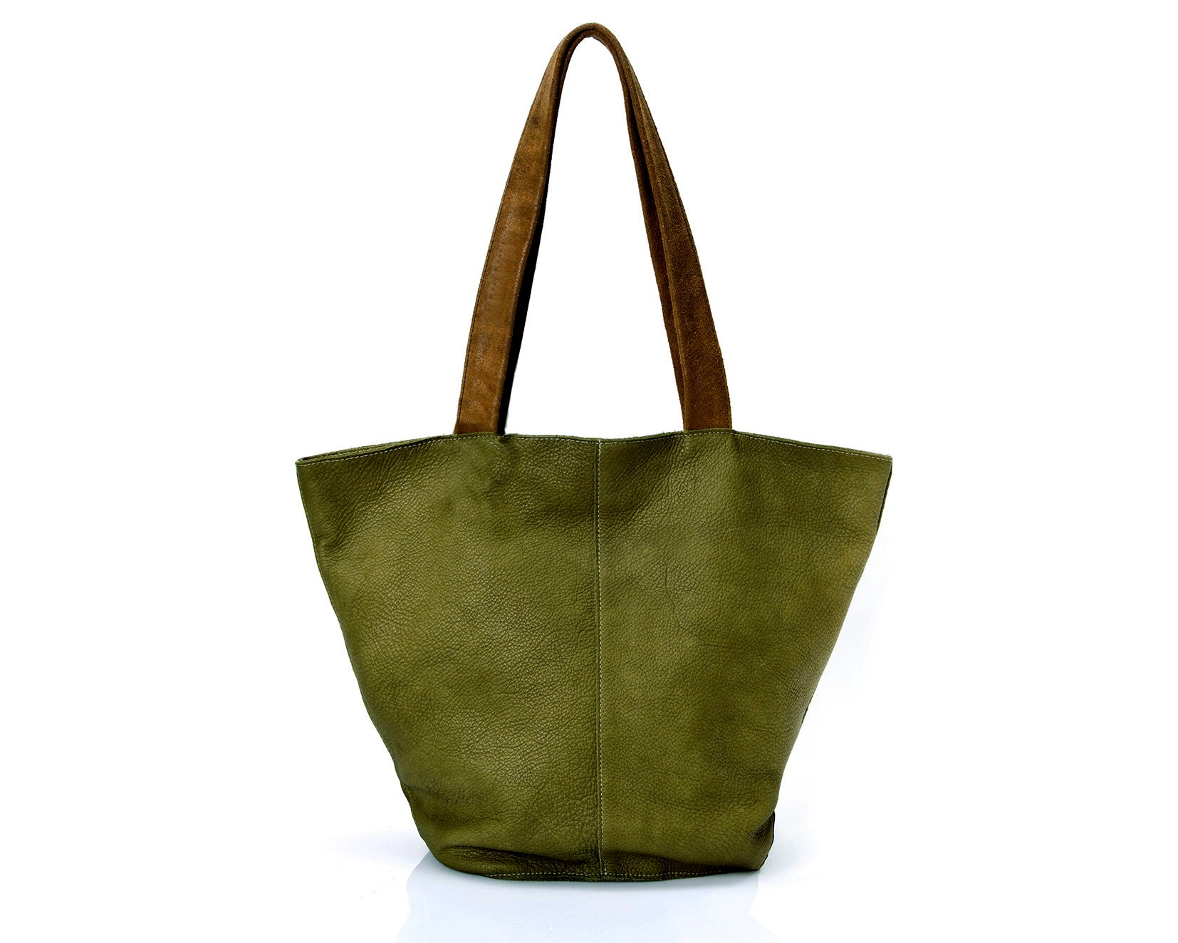 Green Leather Tote Bag Small Soft Leather Shopper Tote Bag Etsy
