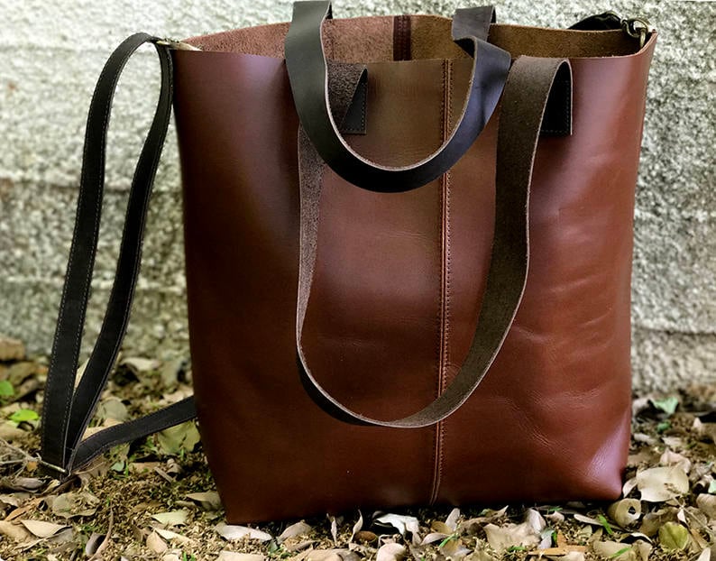 Sale Distressed brown leather messenger tote bag Leather Etsy
