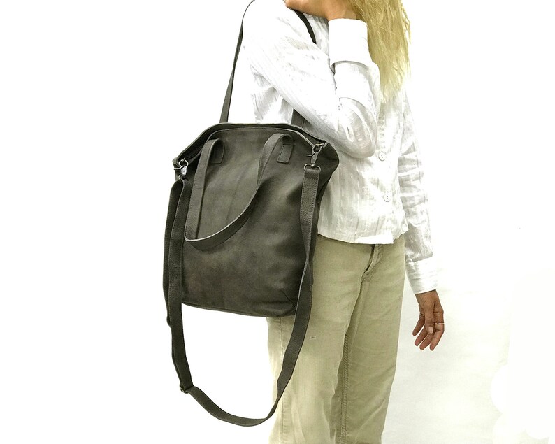 Women leather shopper tote bag Leather Crossbody tote Leather tote bag Handmade Tote Grey Leather Bag Bag tote women
