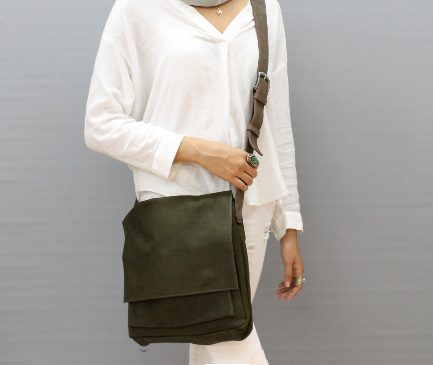 SALE Leather messenger bag Green women leather bags Leather Etsy