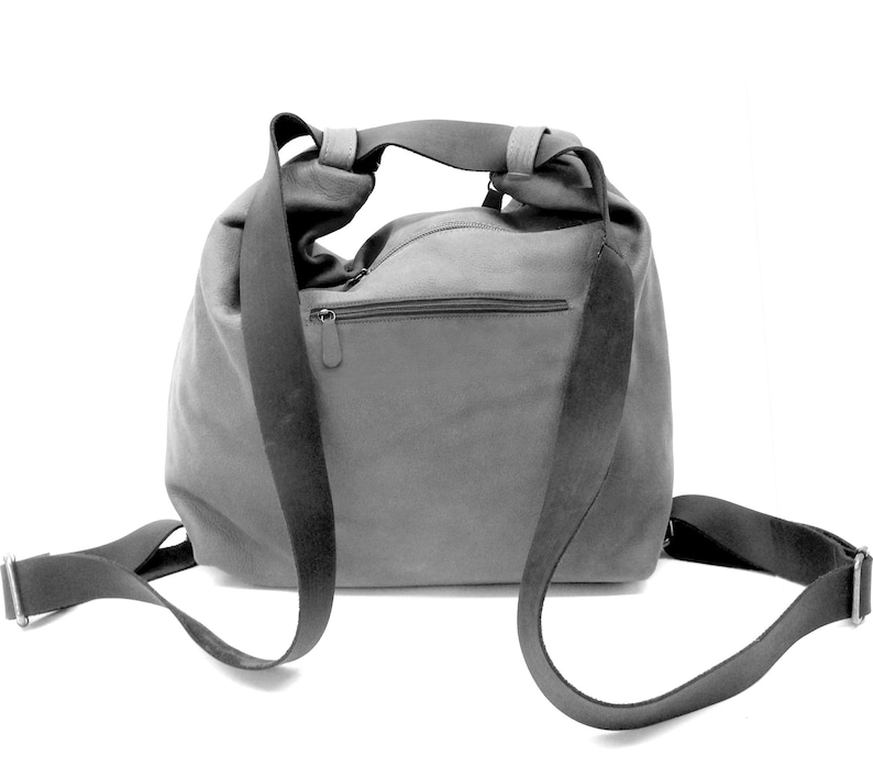 Leather backpack Crossbody convertible backpack purse Soft Grey Shoulder bag Hobo handbag Travel bag Handmade with love image 4