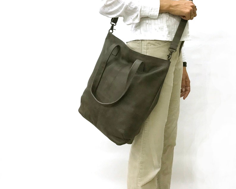 Women leather shopper tote bag Leather Crossbody tote Leather tote bag Handmade Tote Grey Leather Bag Bag tote women