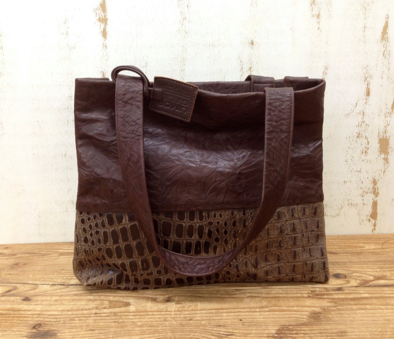 Sale Brown Leather purse bag Women leather handbag Croc Etsy