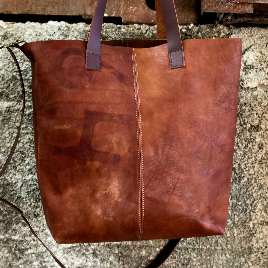 Sale Sturdy leather tote bag Distressed brown leather tote Etsy