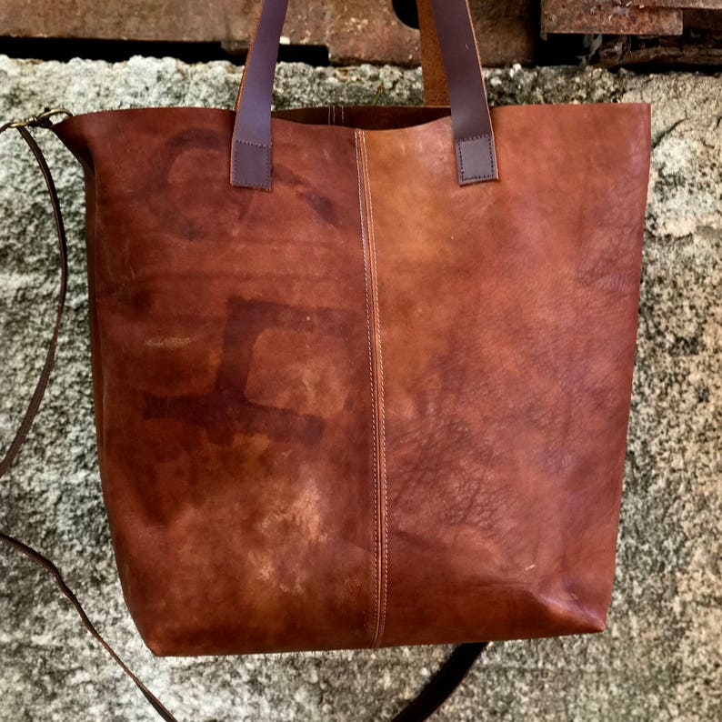 Sale Sturdy leather tote bag Distressed brown leather tote Etsy