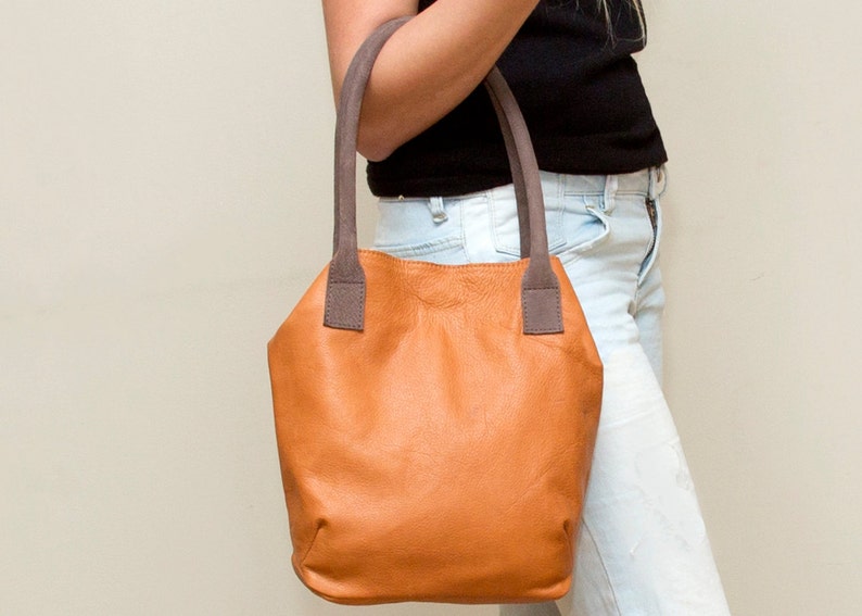 small brown leather tote bag