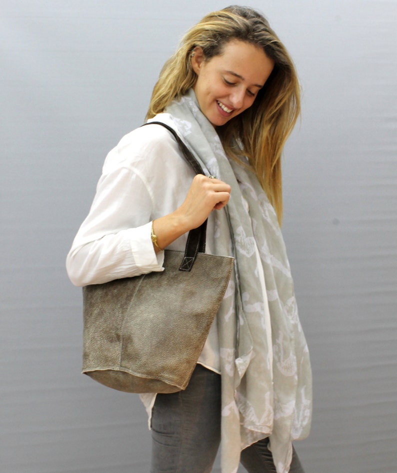 Sale!! Zipper tote bag Leather shopper tote Gray Extra large leather tote bag purse small tote bag purse handmade tote Small