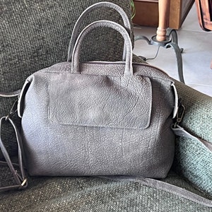 Distressed gray Leather Crossbody Purse Bag Small Leather Handbag Top Handles Leather Bag