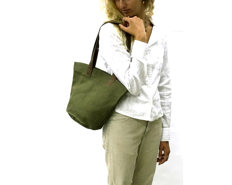 Green Leather Tote Bag Small Soft Leather Shopper Tote Bag Etsy