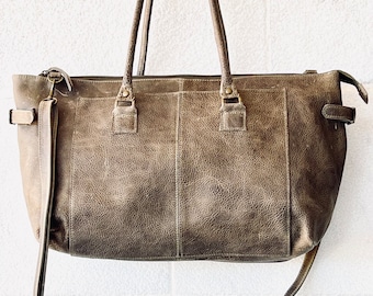 Distressed olive gray Leather Bag Crossbody bag Leather Messenger Bag for Women Zippered Handbag