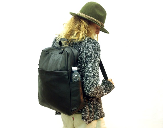 black leather backpack laptop