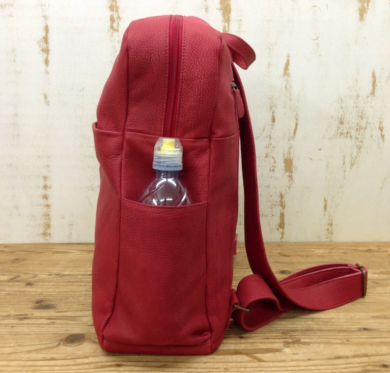 red leather rucksack