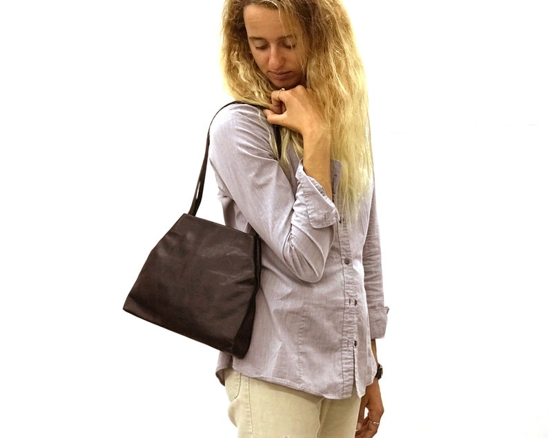 Small Leather Purse Bag Dark Brown Leather Handbag Small Shoulder bag image 8