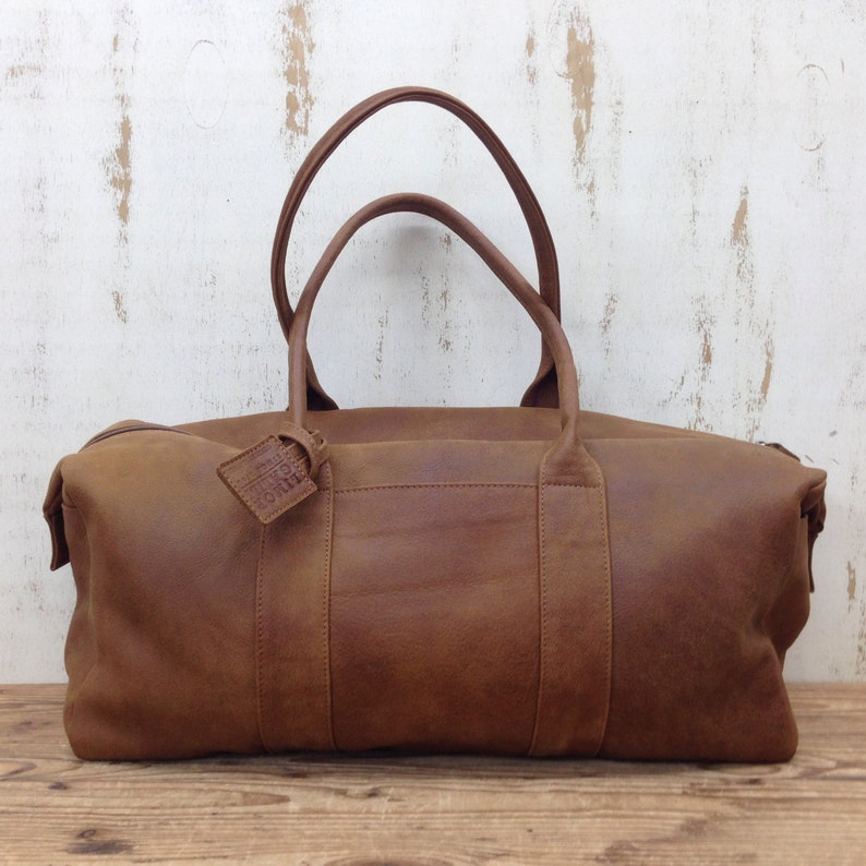 Sale Vintage Brown leather duffle bag lightweight Large | Etsy