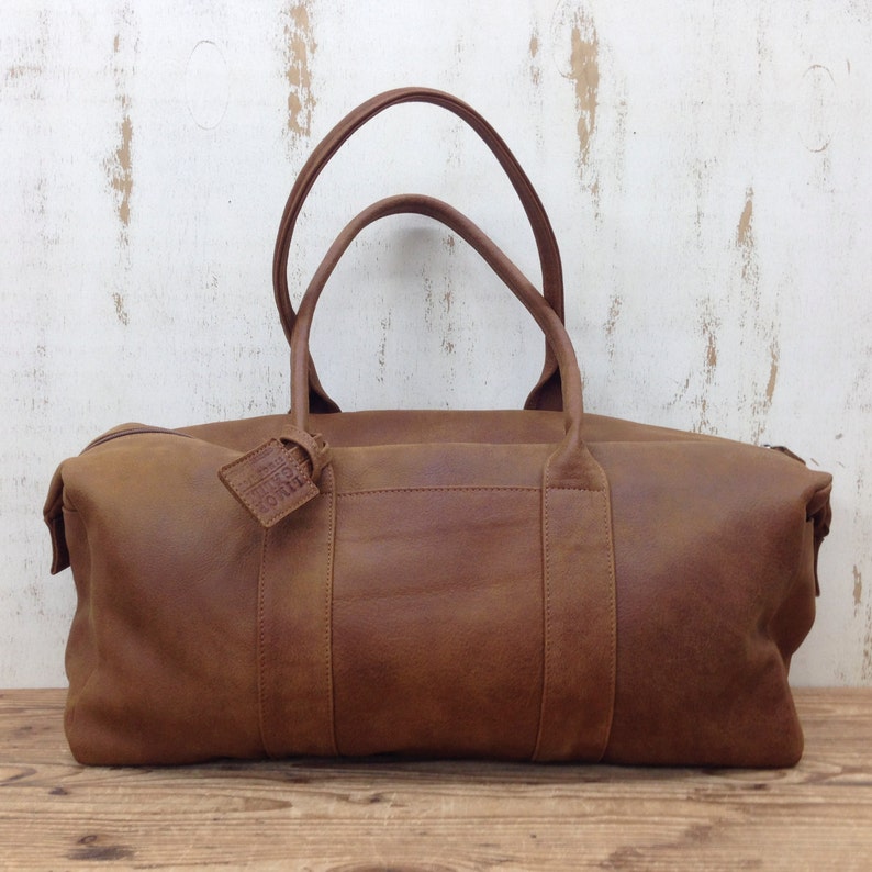 Sale Vintage Brown leather duffle bag lightweight Large Etsy