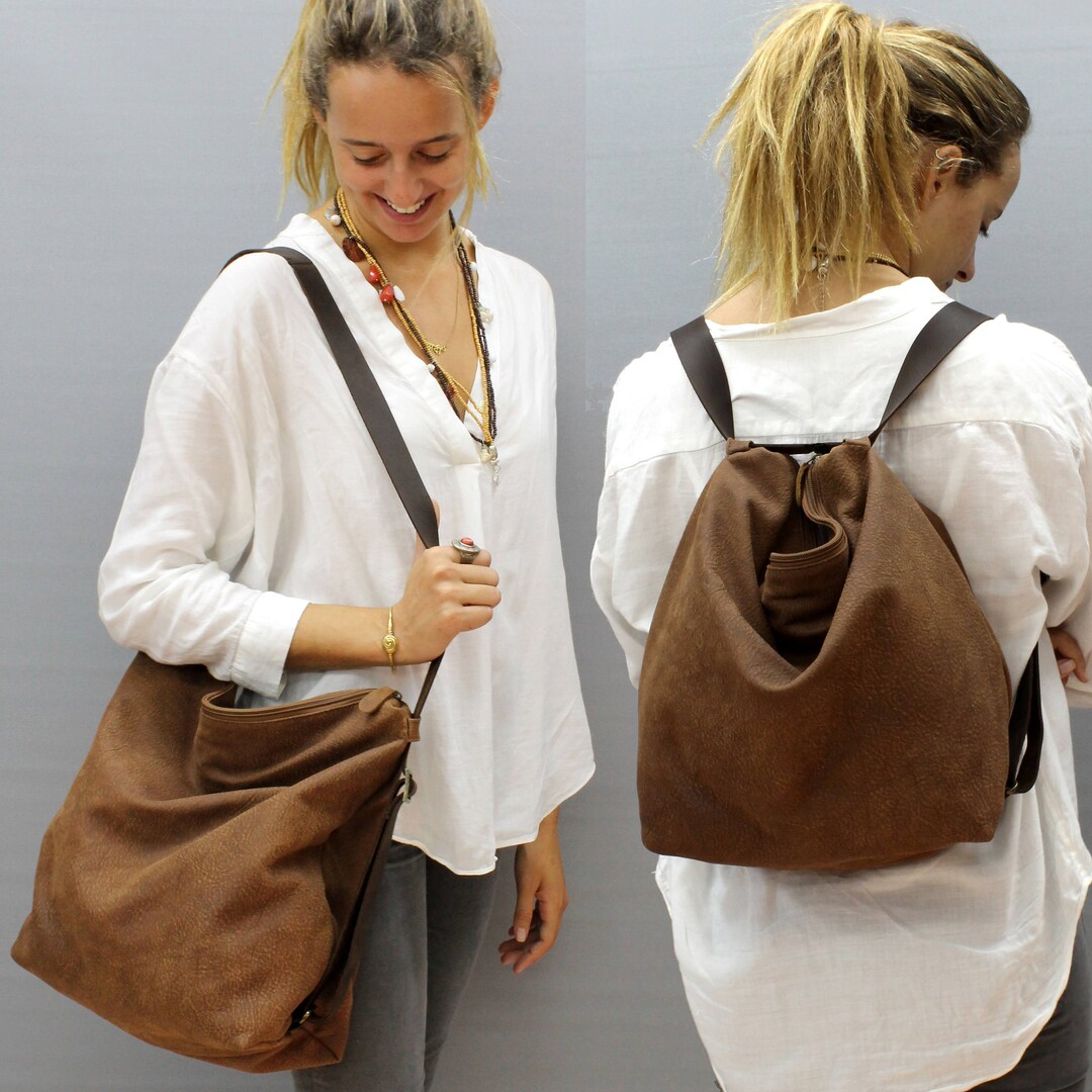 Leather Backpack Crossbody Convertible Backpack Purse  display picture 1