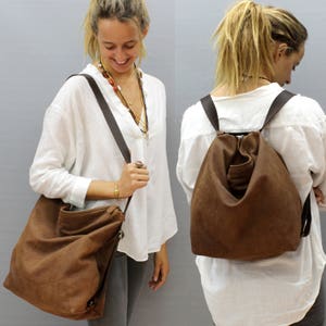 leather backpack Crossbody convertible backpack purse Distressed brown Shoulder bag Hobo handbag bag Handmade with love!