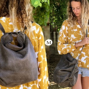 Leather backpack Crossbody convertible backpack purse Soft Grey Shoulder bag Hobo handbag Travel bag Handmade with love Distressed grey