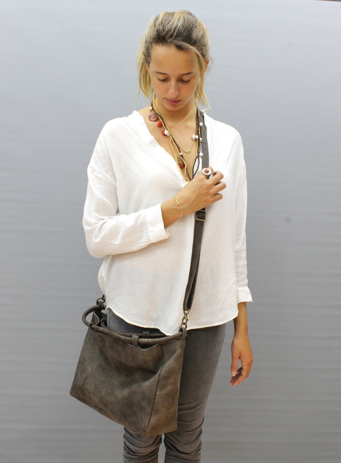 Brown Leather Hobo Crossbody Bag Slouchy Leather handbag Etsy