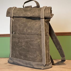 Gray Backpack Waxed Canvas Rolltop Laptop Rolltop Backpack Genuine waxed Canvas