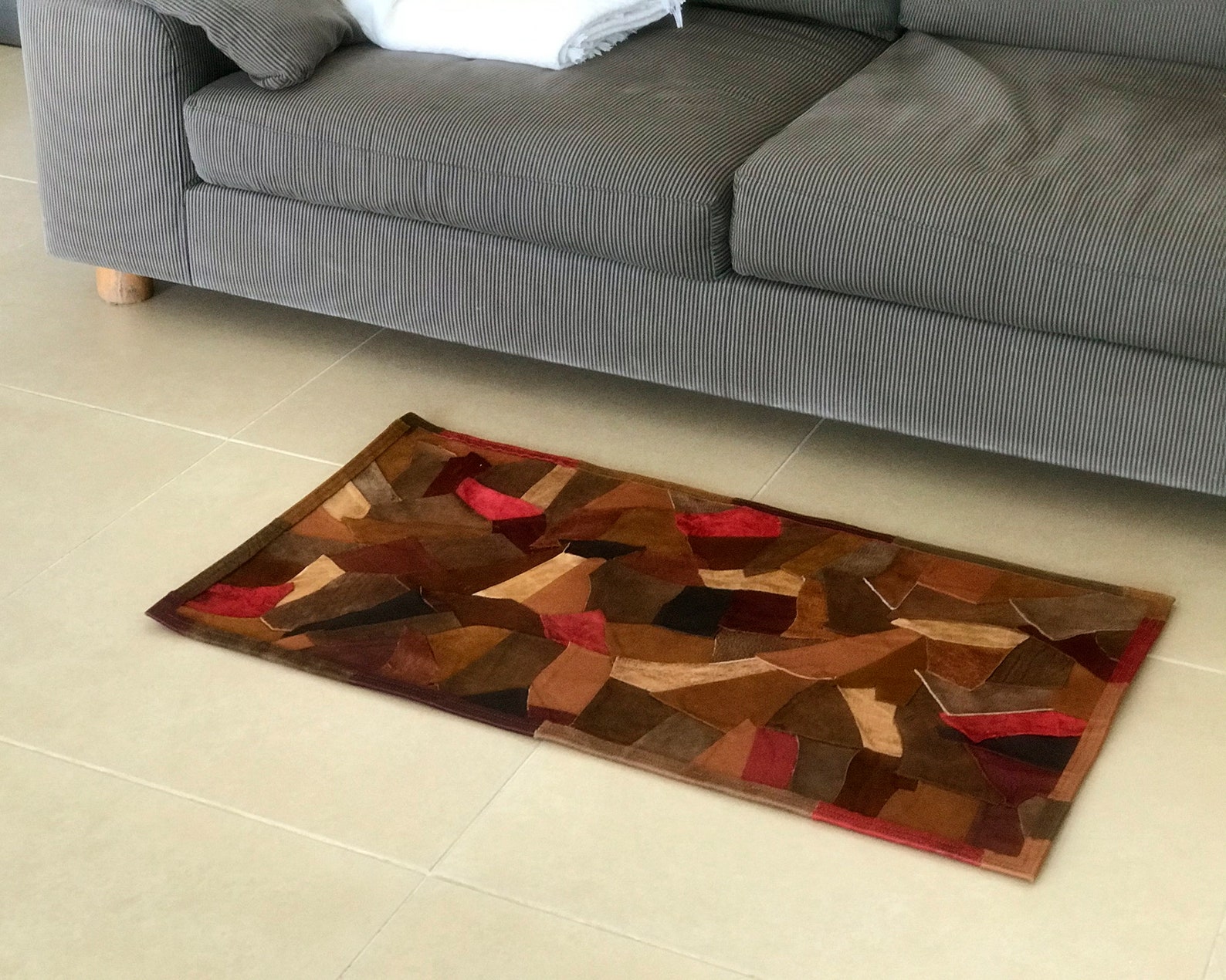 Patchwork Leather rug unique rug Small leather Carpet Handmade Etsy