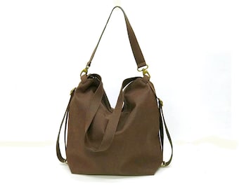 Brown Convertible Backpack bag Women messenger purse strap Crossbody backpack