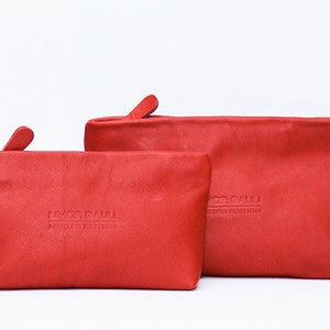 Red Leather Pouch Leather zippered Pouch Small Leather Clutch Leather Makeup Bag Leather Cosmetic Bag Handmade with LOVE!