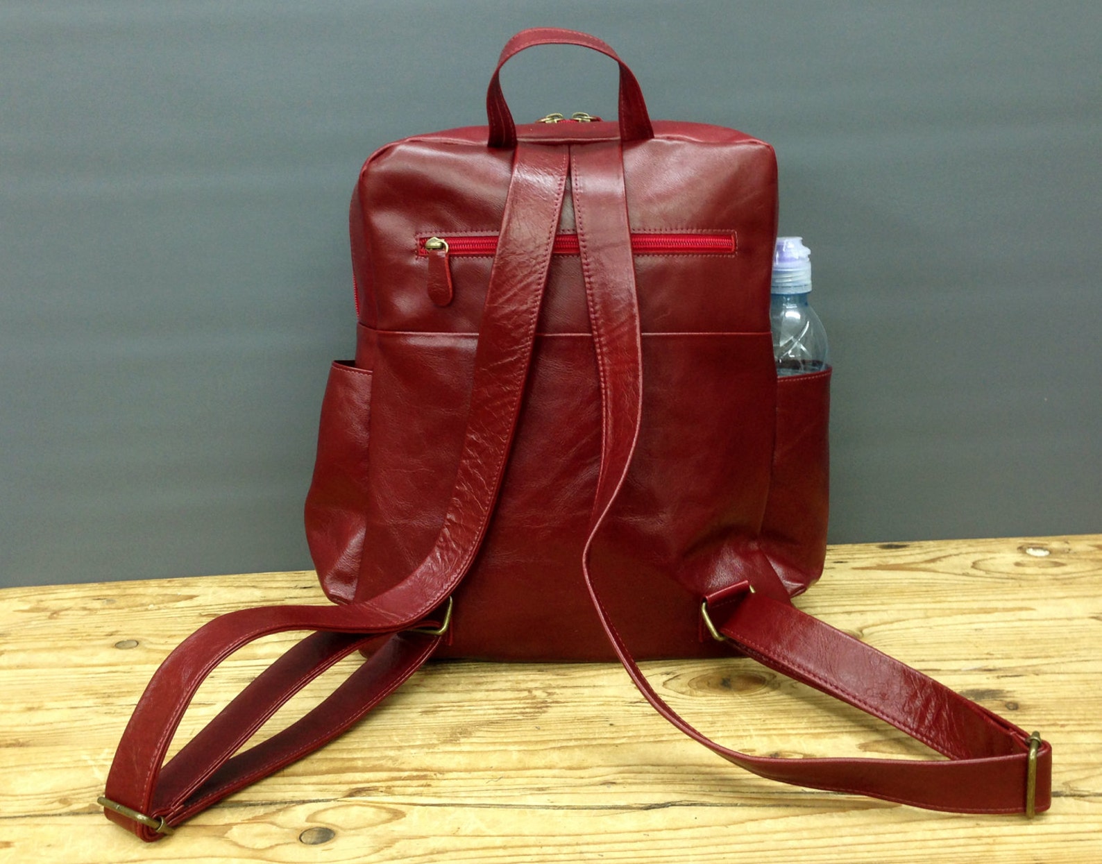 Deep Red Leather Backpack Women's Travel Backpack Purse Etsy