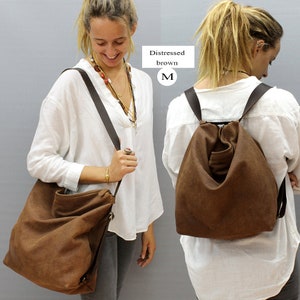 Leather backpack Crossbody convertible backpack purse Soft Grey Shoulder bag Hobo handbag Travel bag Handmade with love image 2
