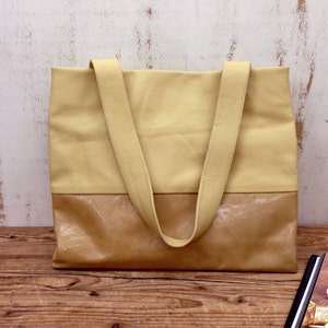 Yellow Leather tote bag Yellow Leather handbag Summer Leather bag