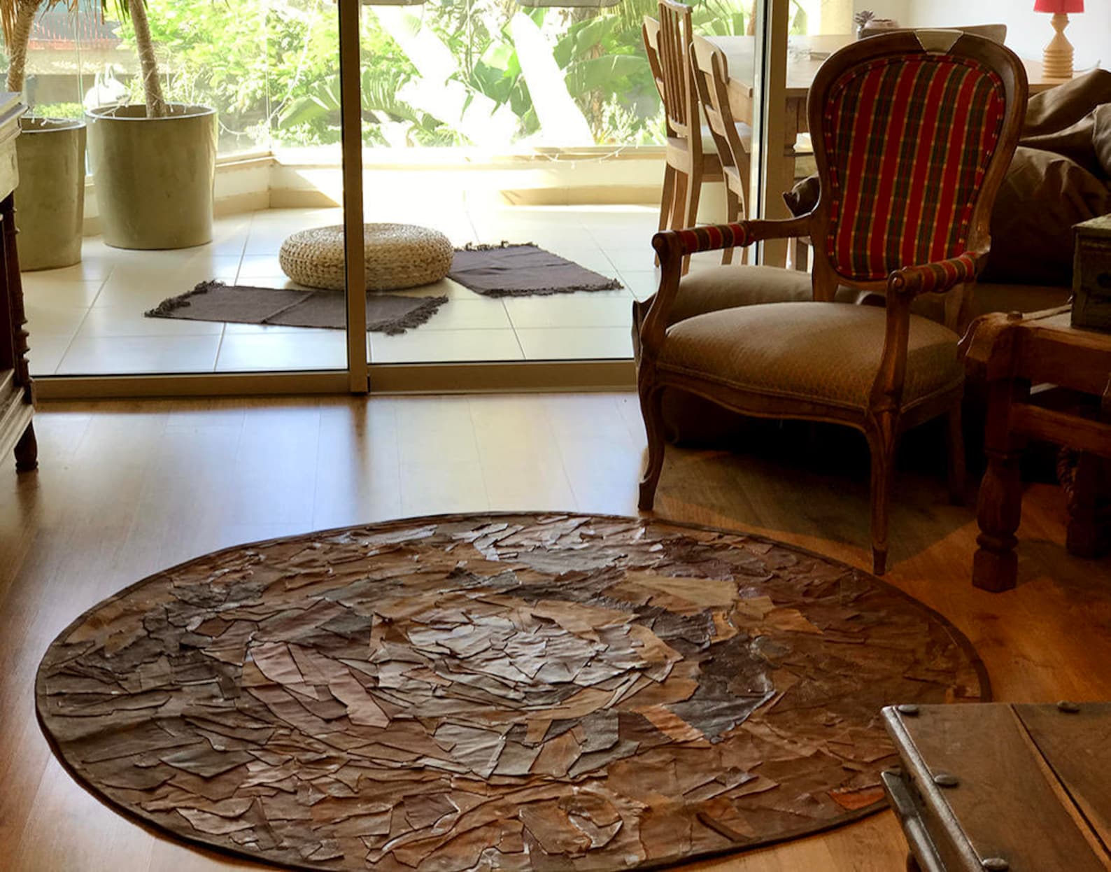 Circular Leather Rug 160 Cm/5'3 Leather Carpet Round Leather Rug