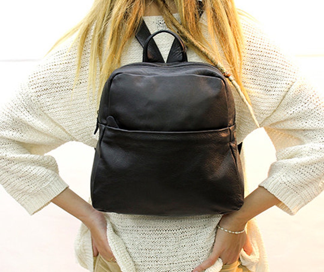 Black Leather Backpack Bag Black Leather Bag Women Backpack Etsy