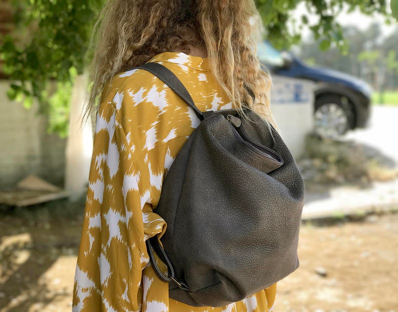 Leather backpack Crossbody convertible backpack purse Soft Grey Shoulder bag Hobo handbag Travel bag Handmade with love image 3