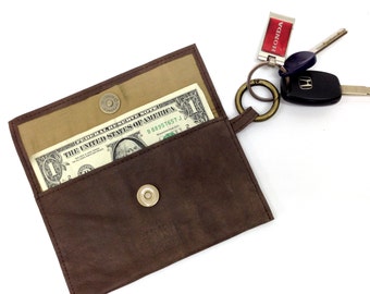 Womens wallet Brown Leather Wallet on a Keychain Key Ring Small Wallet Leather Card Holder Coin wallet Key LimorGalili