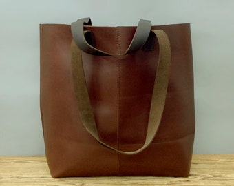 Brown leather tote bag Large Leather handbag Leather bucket bag Vintage Brown Tote, brushed sturdy handmade with love!