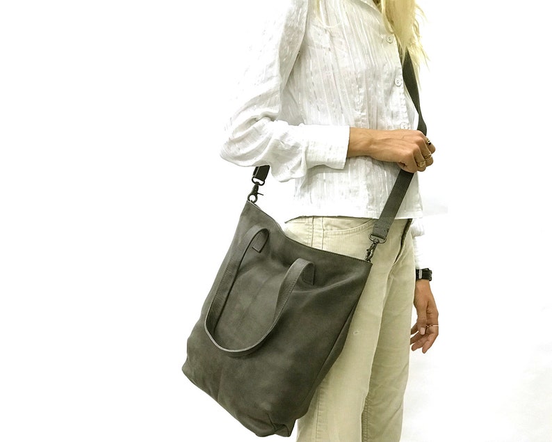 Women leather shopper tote bag Leather Crossbody tote Leather tote bag Handmade Tote Grey Leather Bag Bag tote women