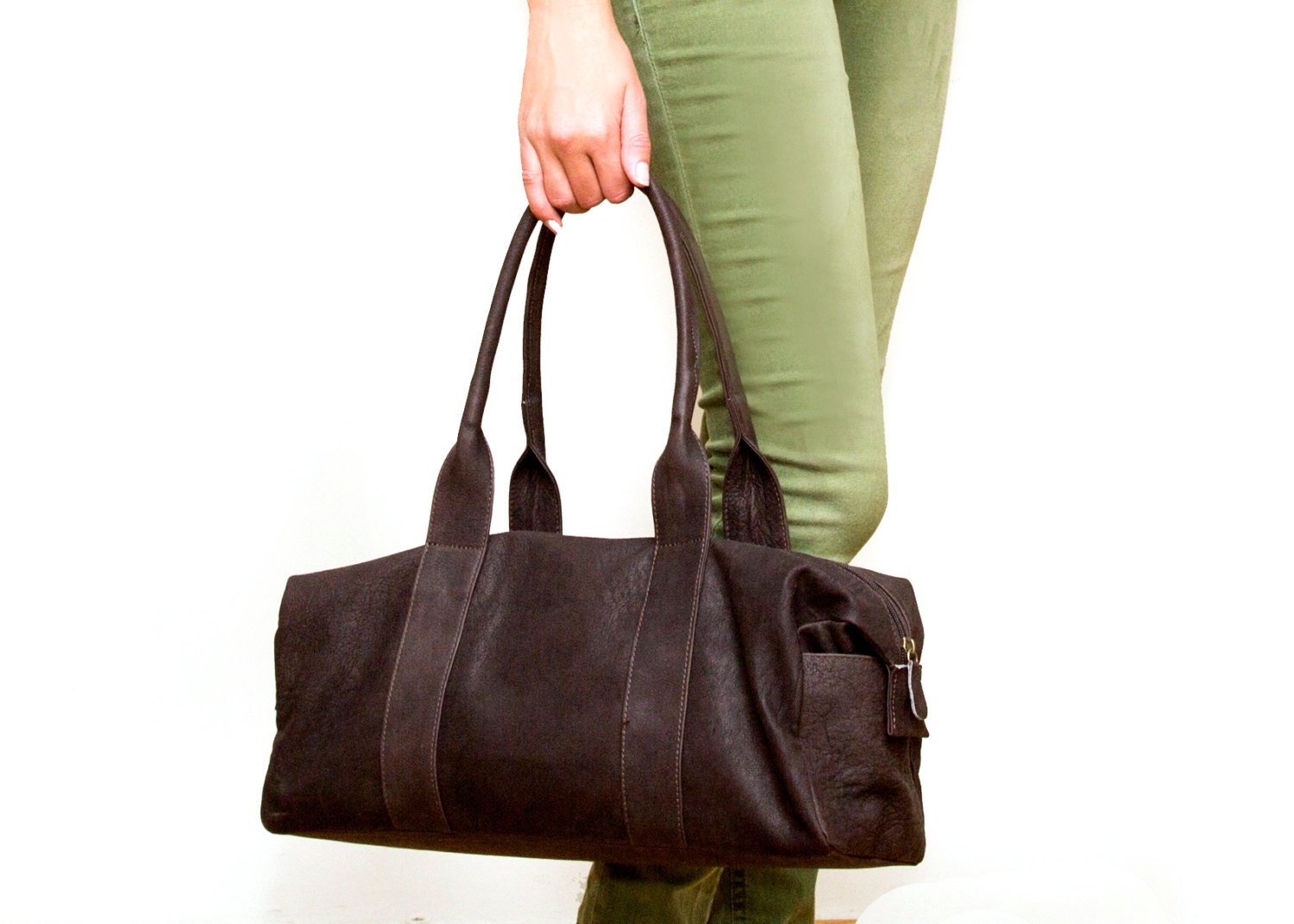Sale Dark Brown Leather duffel bag leather handbag short | Etsy