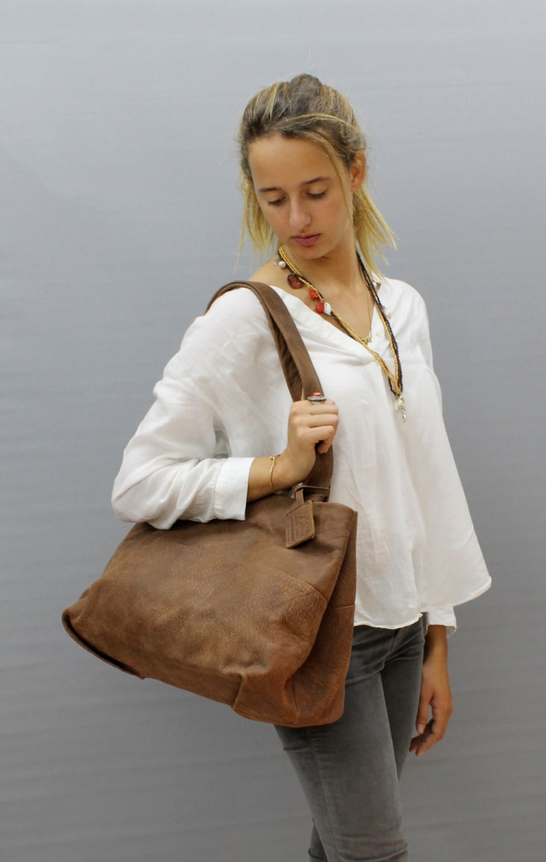 Sale Brown leather purse Large distressed leather shoulder Etsy