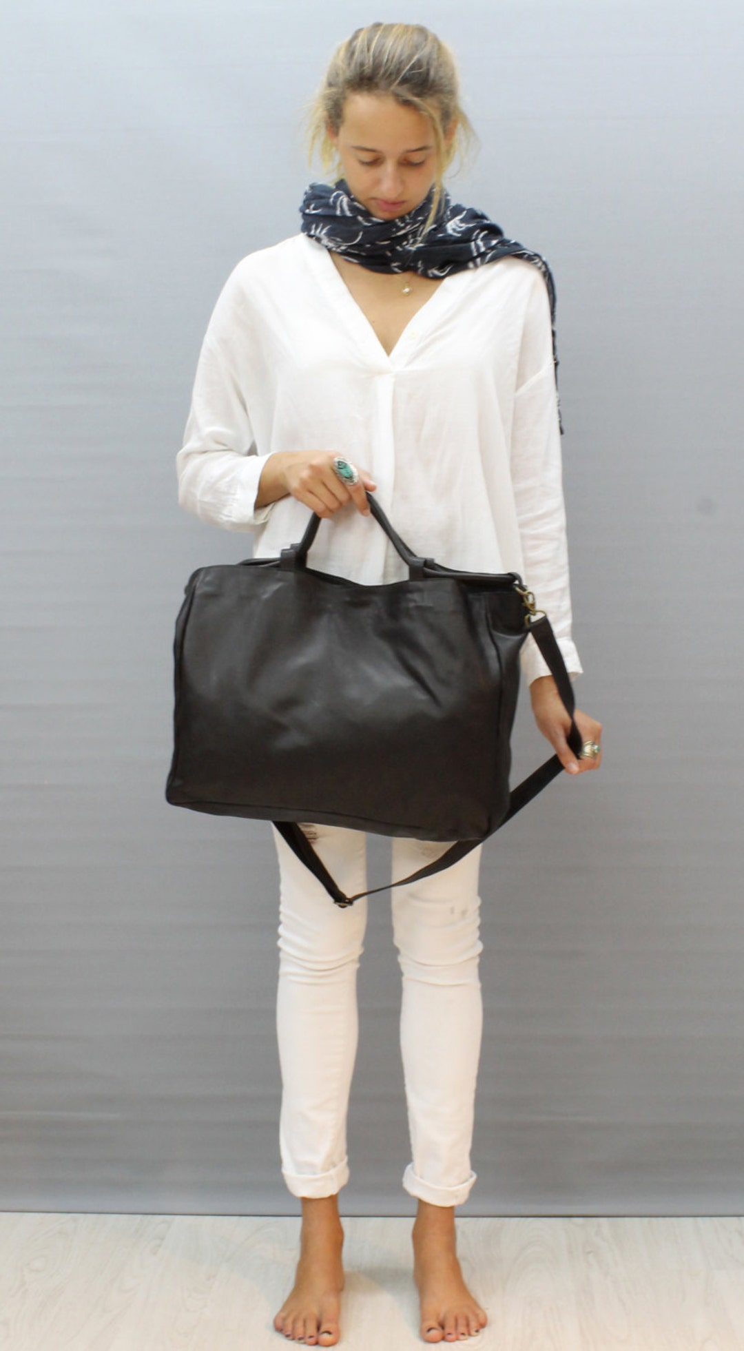 Black Leather Large Crossbody Bag main image 0