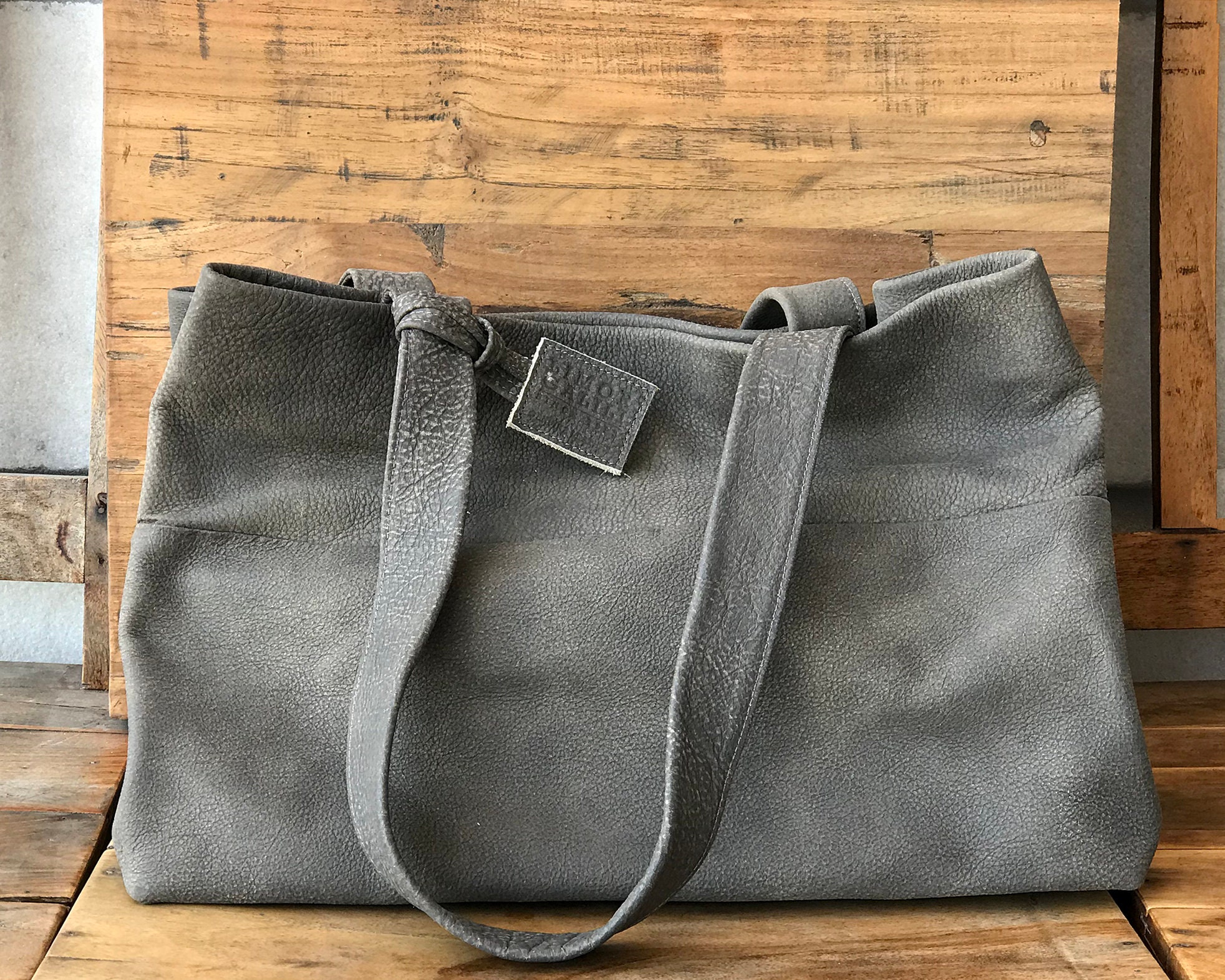 Gray Large Leather Tote Bag Distressed Leather Tote GREY Etsy