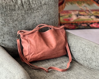 Soft Brown Leather Crossbody Hobo Bag, Slouchy Unlined Leather Shoulder bag by Limor Galili