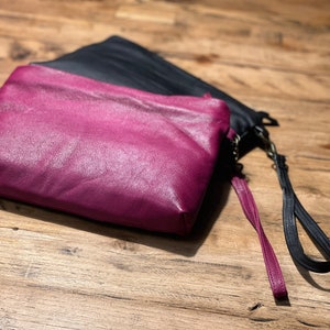 Bolso clutch de cuero morado Bolso de pulsera de cuero negro Bolso clutch de cuero burdeos bolso de cuero