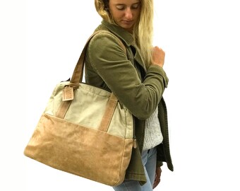 Brown Zipper leather Tote bag Women Tote Bag Leather Purse Women handbag