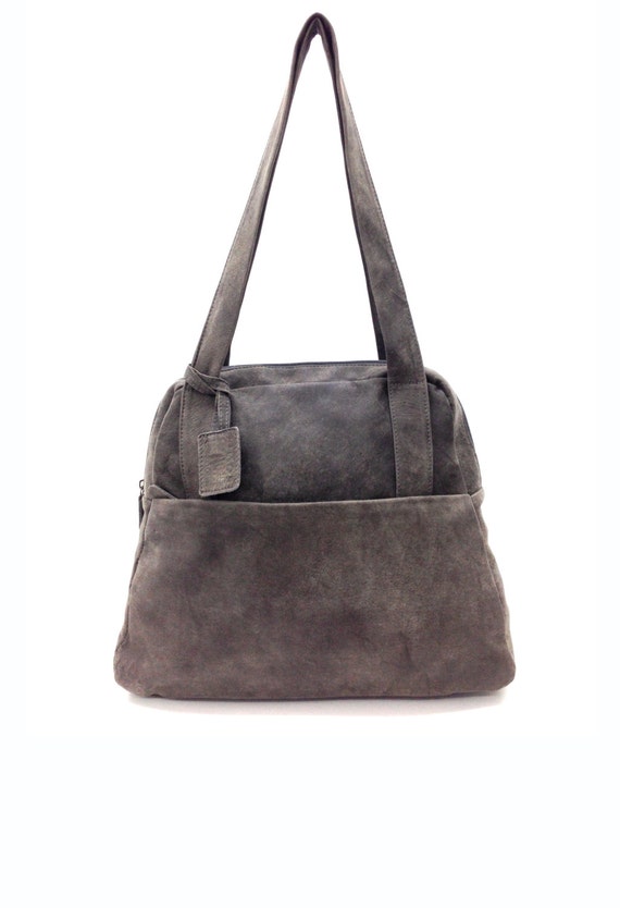 grey leather tote
