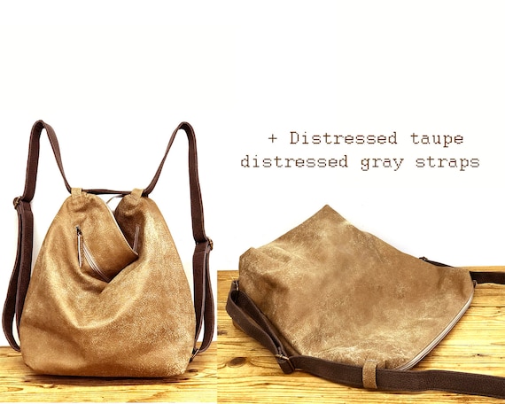 Distressed leather backpack purse online