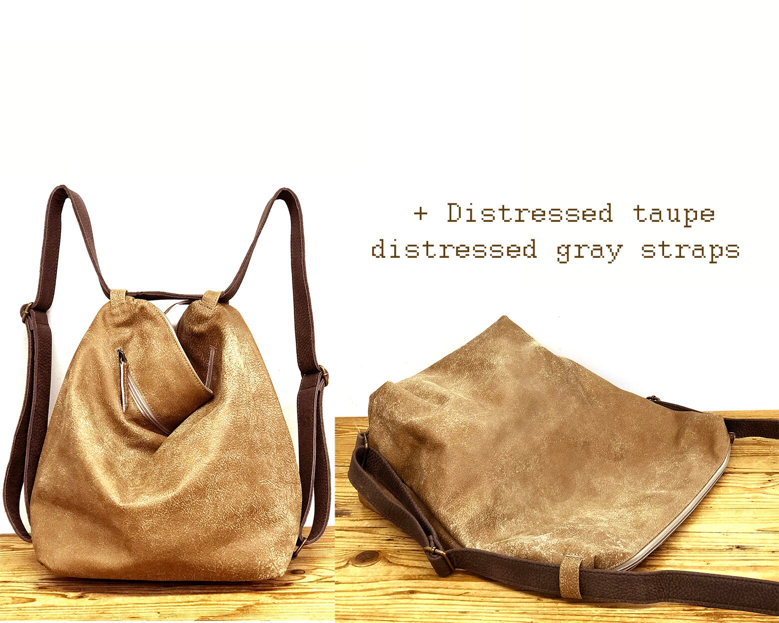 HOBO Taupe Drawstring Leather Backpack Full Togo Leather Backpack | Elegant Everyday Design main image 4