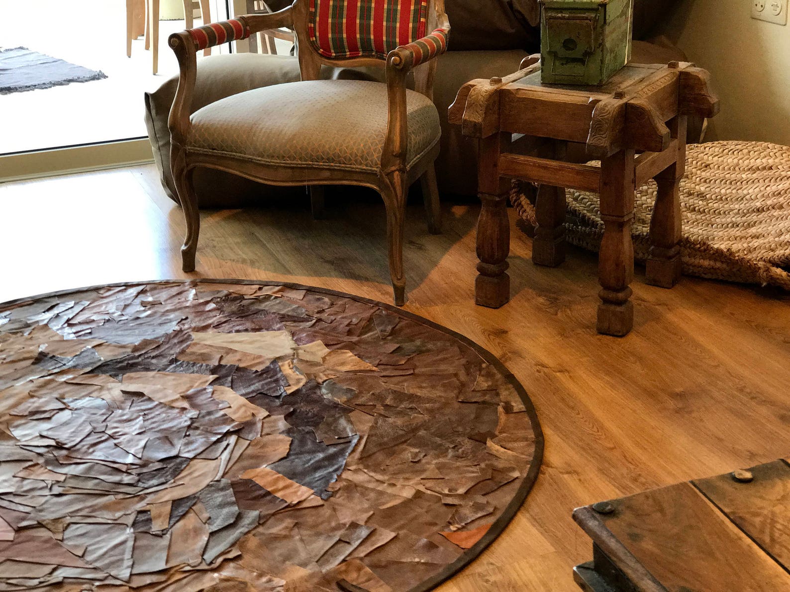 Circular Leather Rug 160 Cm/5'3 Leather Carpet Round Leather Rug